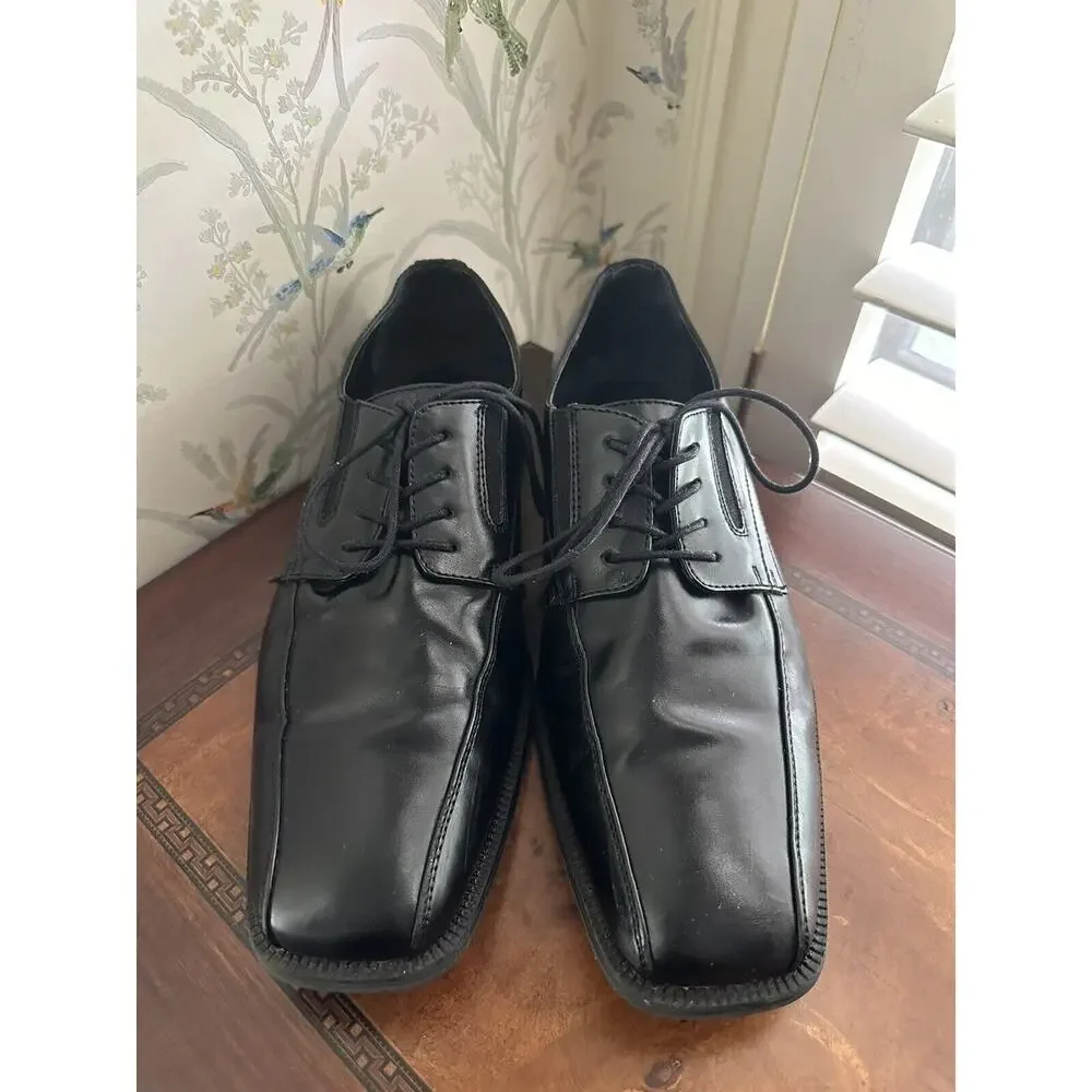 Alfani Black Faux Leather Tie Up Oxford Dress Shoes Sz 10.5 M